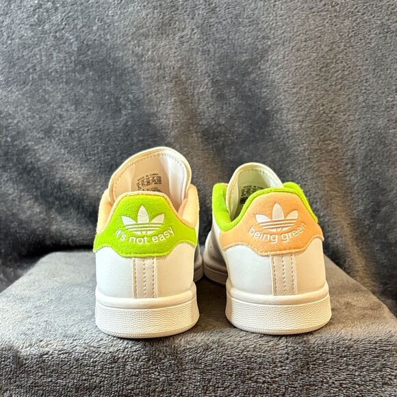 Adidas Stan Smith White Sneakers with Peach and Lime Accents - Picture 7 of 13